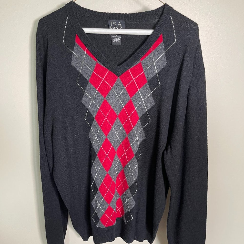 Jos A Bank Executive Sweater Men's V-Neck Pullover | Color: Black/Red | Size: M